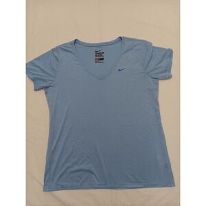 Nike Dri Fit Athletic Cut V Neck T Shirt Blue Heathered Womens XL